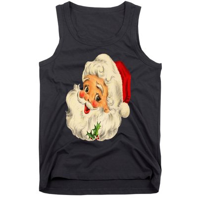 Vintage Christmas Santa Claus Face Funny Old Fashioned Tank Top