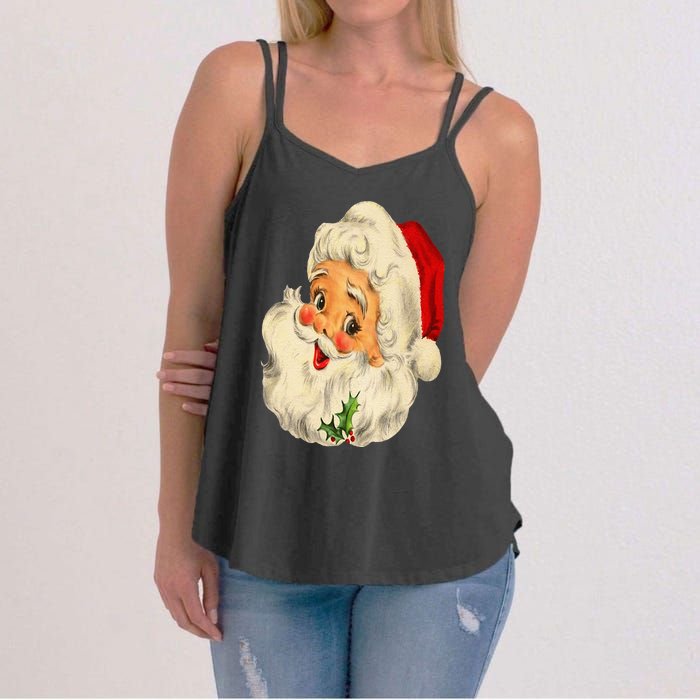 Vintage Christmas Santa Claus Face Funny Old Fashioned Women's Strappy Tank