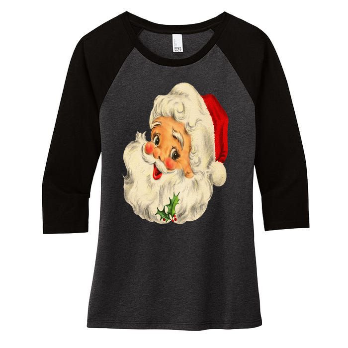 Vintage Christmas Santa Claus Face Funny Old Fashioned Women's Tri-Blend 3/4-Sleeve Raglan Shirt