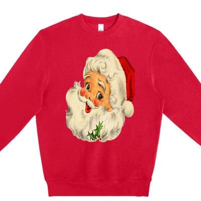 Vintage Christmas Santa Claus Face Funny Old Fashioned Premium Crewneck Sweatshirt