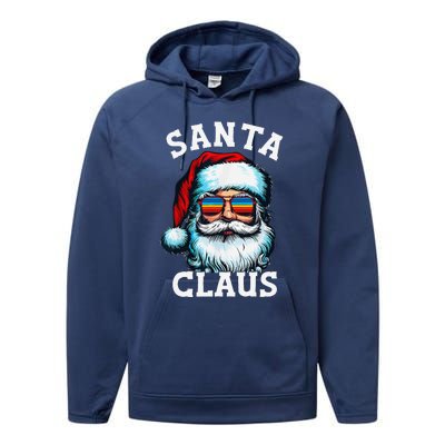 Vintage Christmas Santa Claus Face Glasses Old Xmas Matching Performance Fleece Hoodie