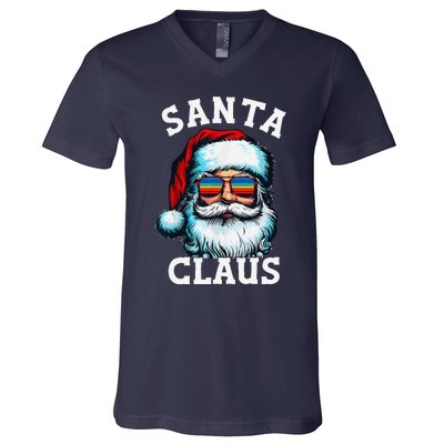 Vintage Christmas Santa Claus Face Glasses Old Xmas Matching V-Neck T-Shirt