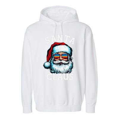 Vintage Christmas Santa Claus Face Glasses Old Xmas Matching Garment-Dyed Fleece Hoodie