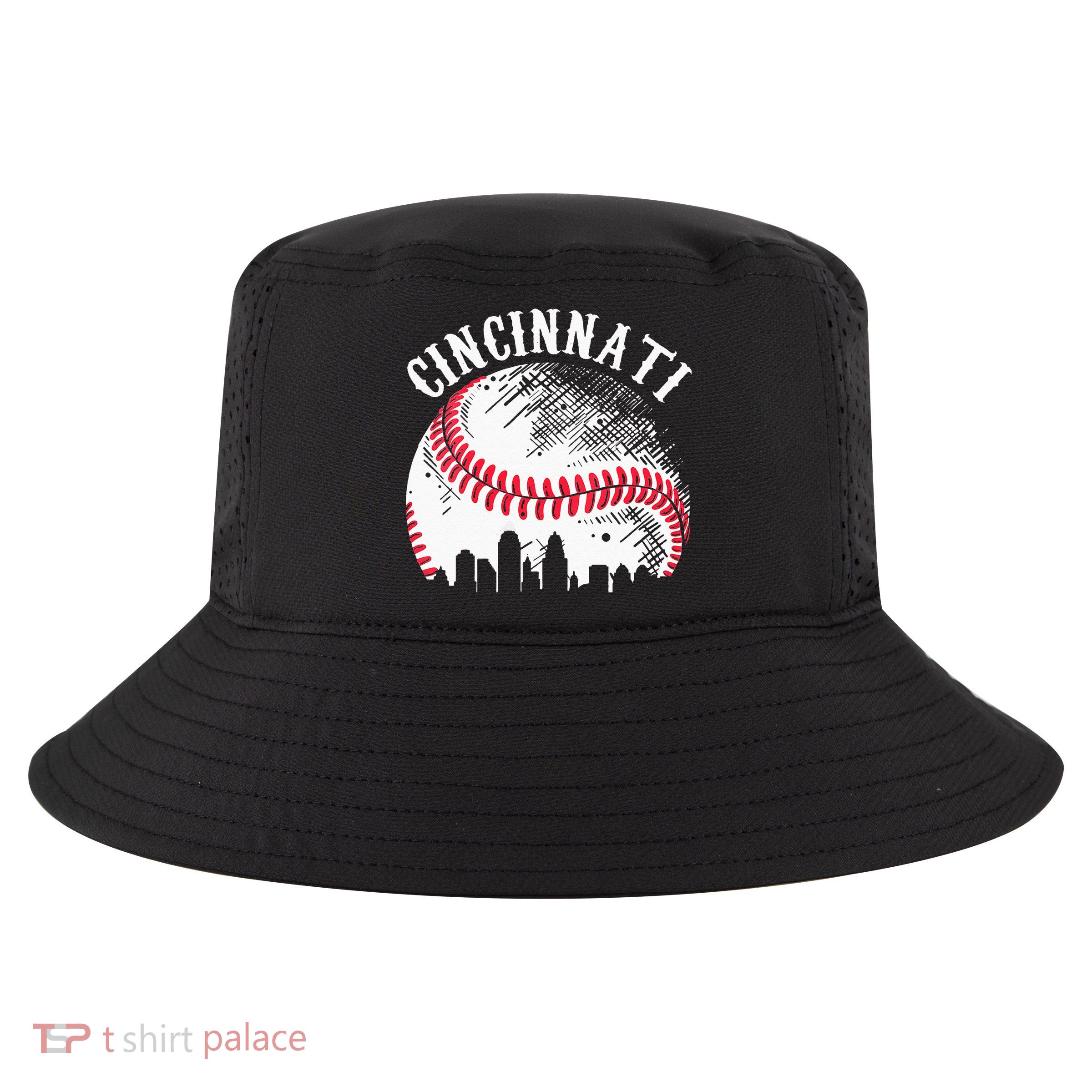 Vintage Cincinnati Skyline City Baseball Tee Met At Gameday Cool Comfort Performance Bucket Hat