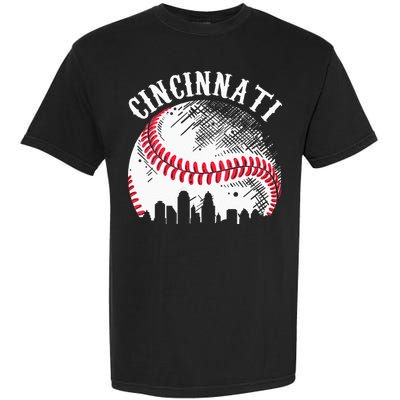 Vintage Cincinnati Skyline City Baseball Tee Met At Gameday Garment-Dyed Heavyweight T-Shirt