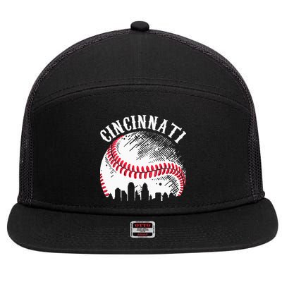 Vintage Cincinnati Skyline City Baseball Tee Met At Gameday 7 Panel Mesh Trucker Snapback Hat