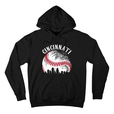 Vintage Cincinnati Skyline City Baseball Tee Met At Gameday Hoodie