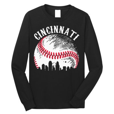 Vintage Cincinnati Skyline City Baseball Tee Met At Gameday Long Sleeve Shirt