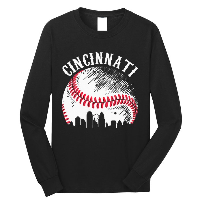 Vintage Cincinnati Skyline City Baseball Tee Met At Gameday Long Sleeve Shirt