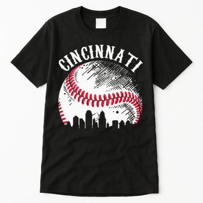 Vintage Cincinnati Skyline City Baseball Tee Met At Gameday Tall T-Shirt
