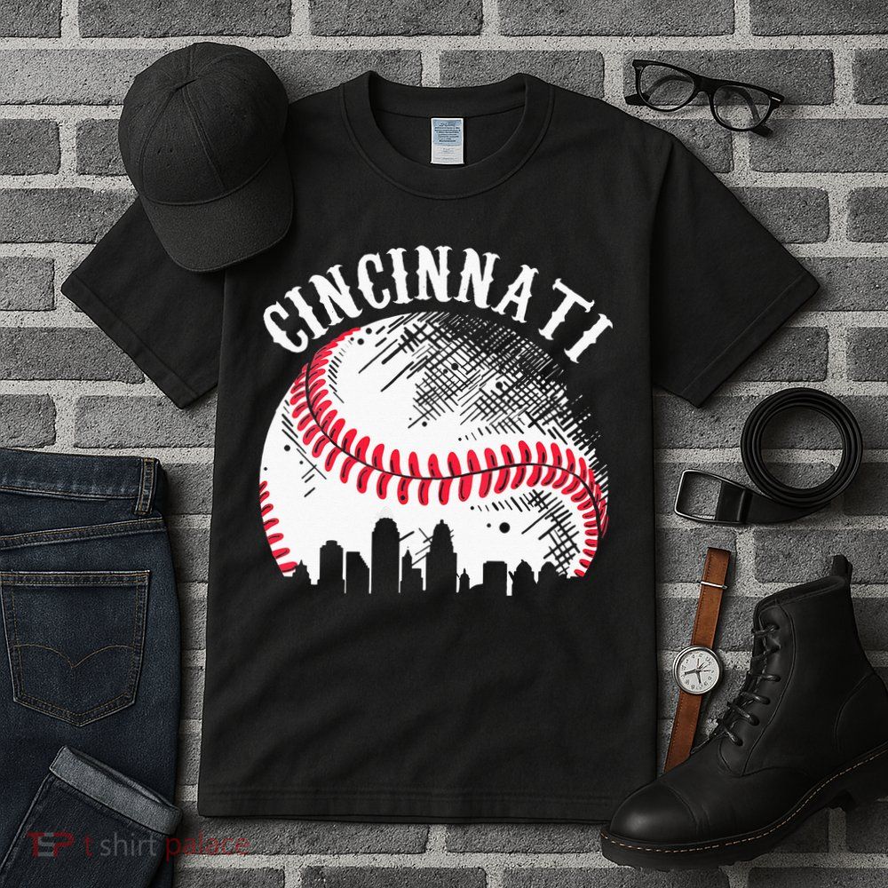 Vintage Cincinnati Skyline City Baseball Tee Met At Gameday Tall T-Shirt