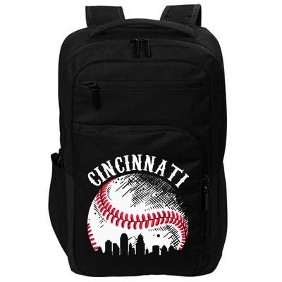 Vintage Cincinnati Skyline City Baseball Tee Met At Gameday Impact Tech Backpack