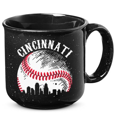 Vintage Cincinnati Skyline City Baseball Tee Met At Gameday 15oz Campfire Ceramic Mug
