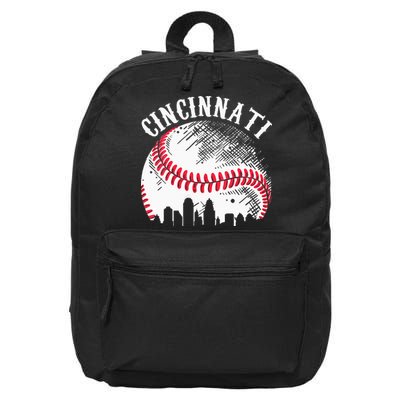 Vintage Cincinnati Skyline City Baseball Tee Met At Gameday 16 in Basic Backpack