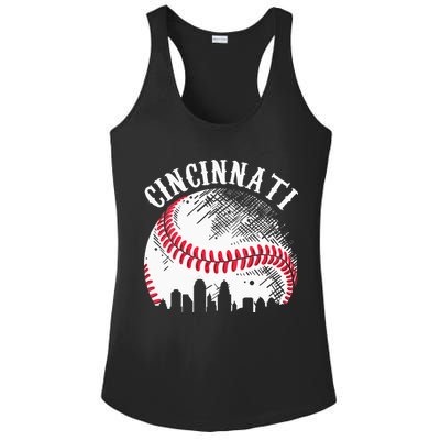 Vintage Cincinnati Skyline City Baseball Tee Met At Gameday Ladies PosiCharge Competitor Racerback Tank