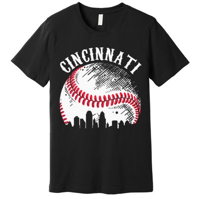 Vintage Cincinnati Skyline City Baseball Tee Met At Gameday Premium T-Shirt