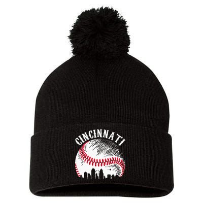 Vintage Cincinnati Skyline City Baseball Tee Met At Gameday Pom Pom 12in Knit Beanie