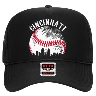 Vintage Cincinnati Skyline City Baseball Tee Met At Gameday Trucker Hat