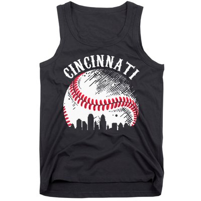 Vintage Cincinnati Skyline City Baseball Tee Met At Gameday Tank Top