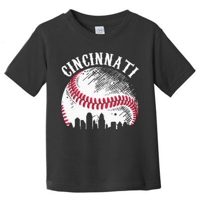 Vintage Cincinnati Skyline City Baseball Tee Met At Gameday Toddler T-Shirt