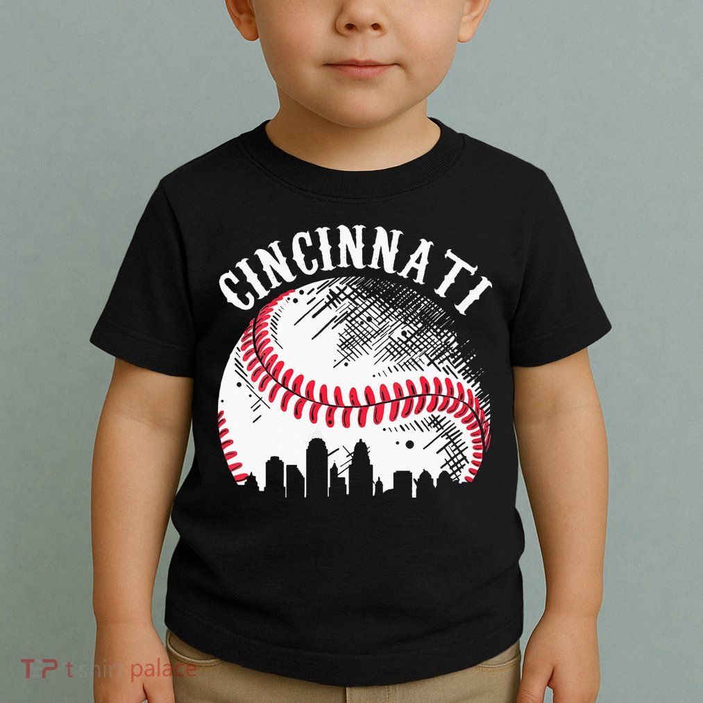 Vintage Cincinnati Skyline City Baseball Tee Met At Gameday Toddler T-Shirt