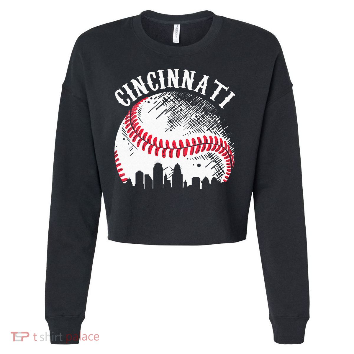 Vintage Cincinnati Skyline City Baseball Tee Met At Gameday Cropped Pullover Crew