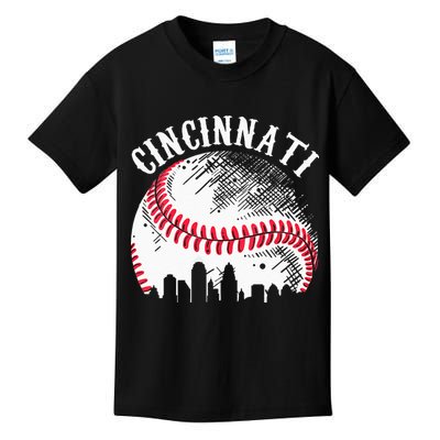 Vintage Cincinnati Skyline City Baseball Tee Met At Gameday Kids T-Shirt