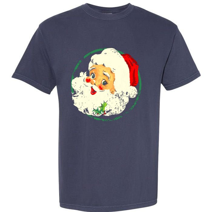 Vintage Christmas Santa Claus Face Old Fashioned Garment-Dyed Heavyweight T-Shirt