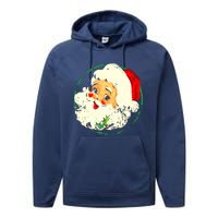 Vintage Christmas Santa Claus Face Old Fashioned Performance Fleece Hoodie