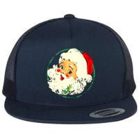 Vintage Christmas Santa Claus Face Old Fashioned Flat Bill Trucker Hat