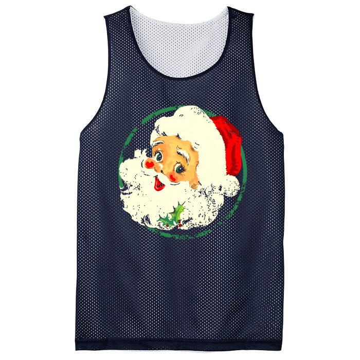 Vintage Christmas Santa Claus Face Old Fashioned Mesh Reversible Basketball Jersey Tank