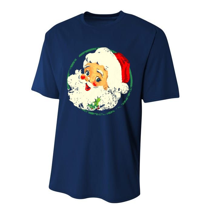 Vintage Christmas Santa Claus Face Old Fashioned Performance Sprint T-Shirt