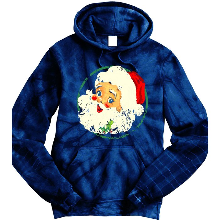 Vintage Christmas Santa Claus Face Old Fashioned Tie Dye Hoodie