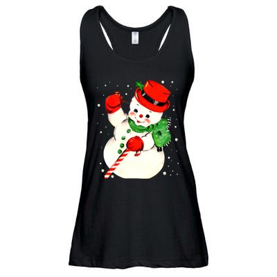 Vintage Christmas Snowman Snow Buffalo Plaid Snowflake Ladies Essential Flowy Tank