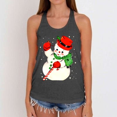 Vintage Christmas Snowman Snow Buffalo Plaid Snowflake Women's Knotted Racerback Tank