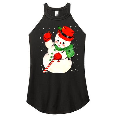 Vintage Christmas Snowman Snow Buffalo Plaid Snowflake Women’s Perfect Tri Rocker Tank