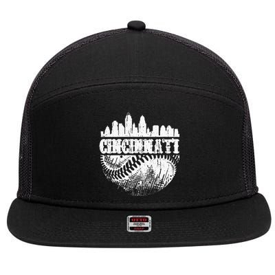 Vintage Cincinnati Skyline City Baseball Met At Gameday 7 Panel Mesh Trucker Snapback Hat