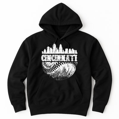 Vintage Cincinnati Skyline City Baseball Met At Gameday Hoodie