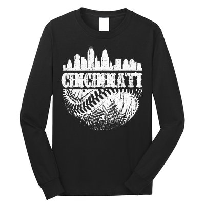 Vintage Cincinnati Skyline City Baseball Met At Gameday Long Sleeve Shirt