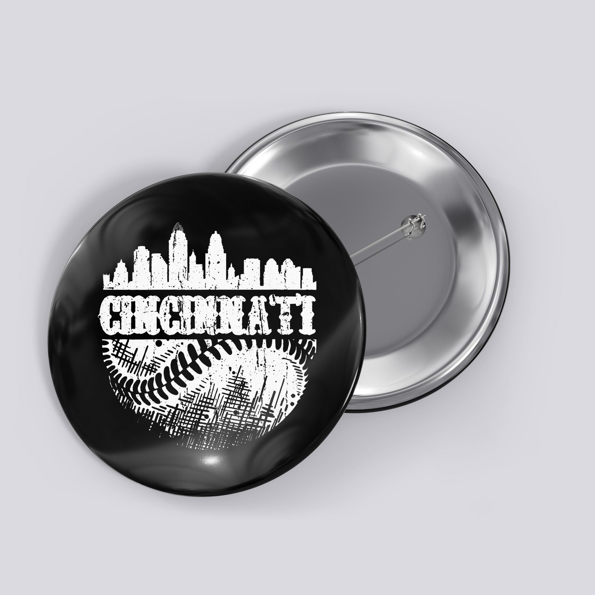 Vintage Cincinnati Skyline City Baseball Met At Gameday Button