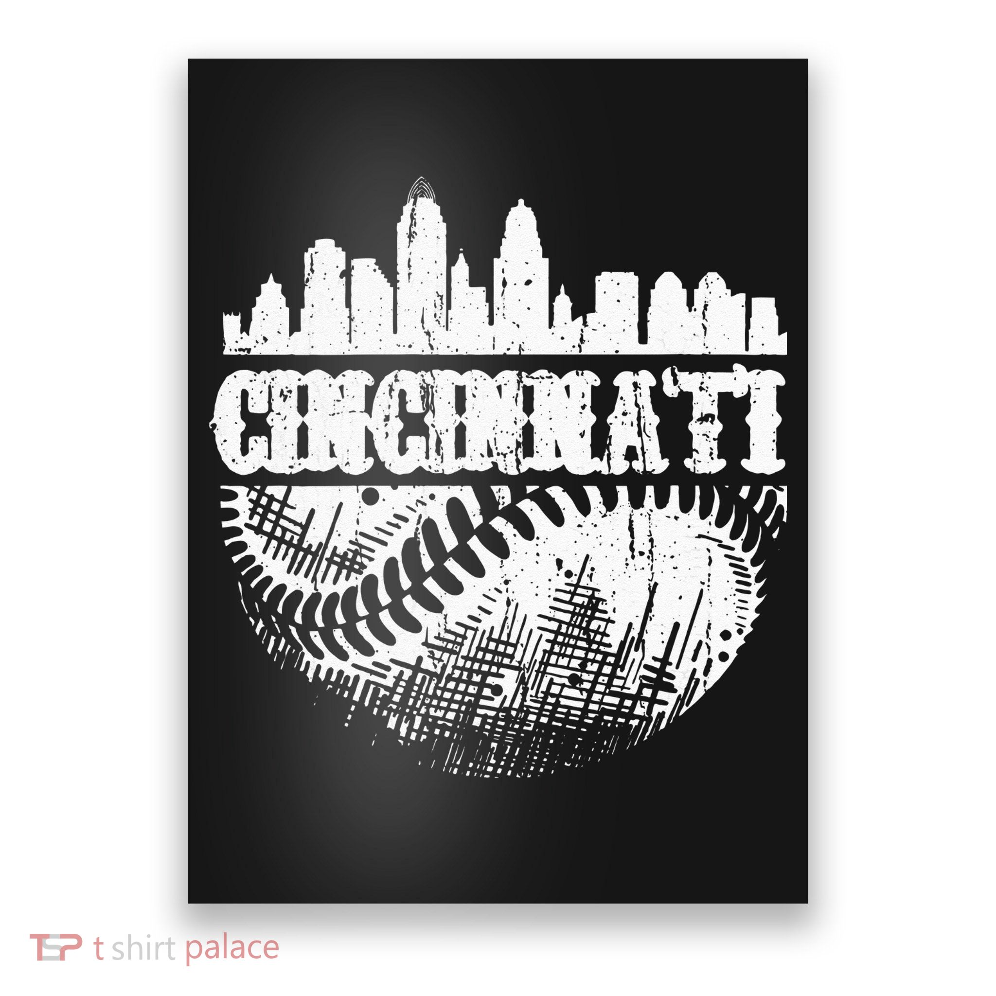 Vintage Cincinnati Skyline City Baseball Met At Gameday Poster