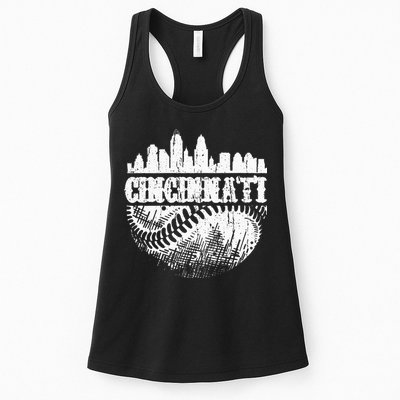 Vintage Cincinnati Skyline City Baseball Met At Gameday Womens Tank Top