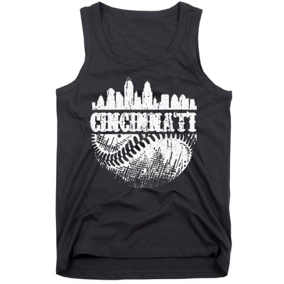 Vintage Cincinnati Skyline City Baseball Met At Gameday Tank Top