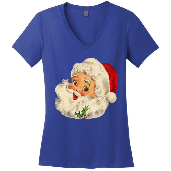 Vintage Christmas Santa Claus Face Funny Old Fashioned Gift Women's V-Neck T-Shirt