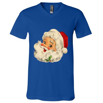 Vintage Christmas Santa Claus Face Funny Old Fashioned Great Gift V-Neck T-Shirt