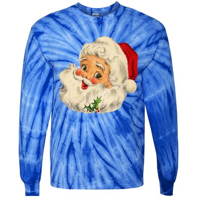 Vintage Christmas Santa Claus Face Funny Old Fashioned Great Gift Tie-Dye Long Sleeve Shirt