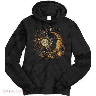 Vintage Celestial Sun Moon Flower Astrology Moon Phases Tie Dye Hoodie