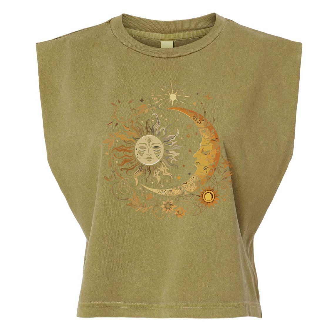 Vintage Celestial Sun Moon Flower Astrology Moon Phases Garment-Dyed Women's Muscle Tee
