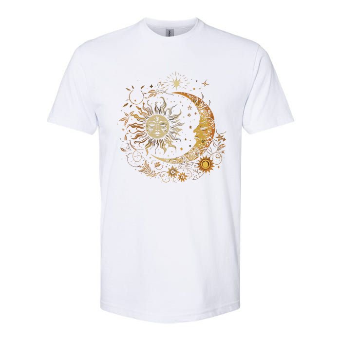 Vintage Celestial Sun Moon Flower Astrology Moon Phases Softstyle CVC T-Shirt