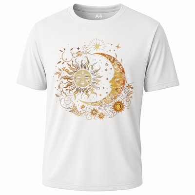 Vintage Celestial Sun Moon Flower Astrology Moon Phases Performance Shirt